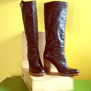 Coach black leather high heeled tall boot